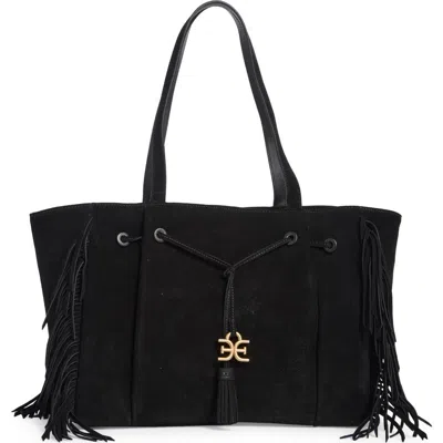Sam Edelman Pryce East/west Drawstring Leather Tote Bag In Black