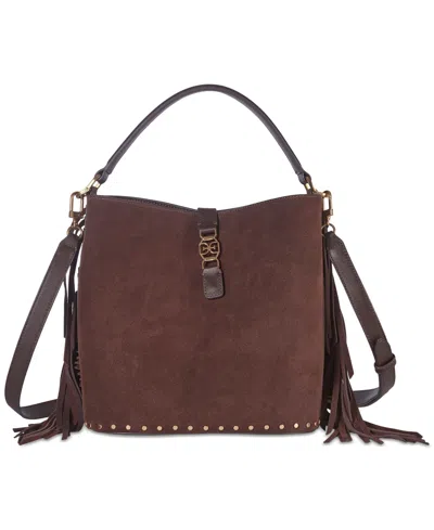 Sam Edelman Pryce Small Suede Crossbody Bucket In Cafe Noir