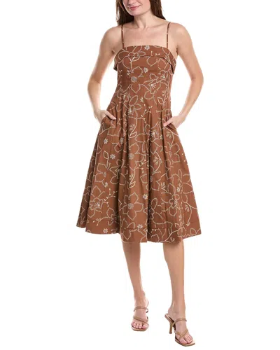 Sam Edelman Puff Embroidery Midi Dress In Brown