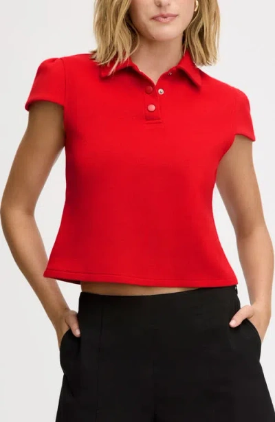 Sam Edelman Puff Sleeve Crop Polo Top In Red