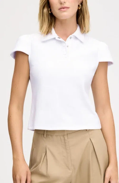 Sam Edelman Puff Sleeve Crop Polo Top In White