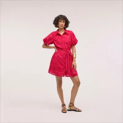 Sam Edelman Puff Sleeve Eyelet Shirt Mini Dress Pretty Pink