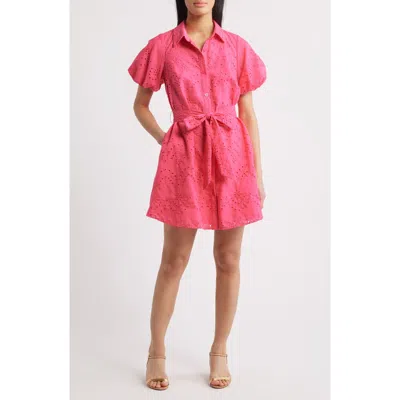 Sam Edelman Puff Sleeve Eyelet Shirtdress In Pink