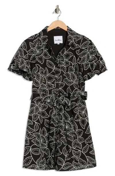 Sam Edelman Puff Sleeve Floral Shirtdress In Black