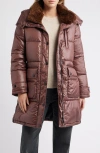 Sam Edelman Puffer Coat With Removable Hood In Brown
