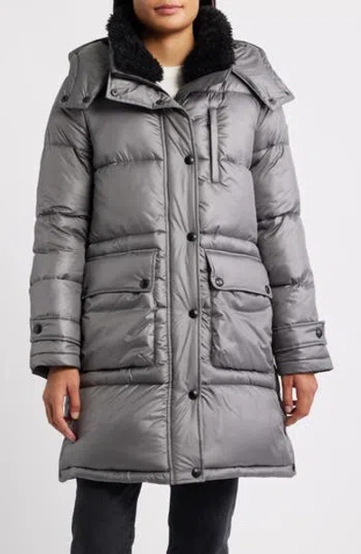 Sam Edelman Puffer Coat With Removable Hood In Grey