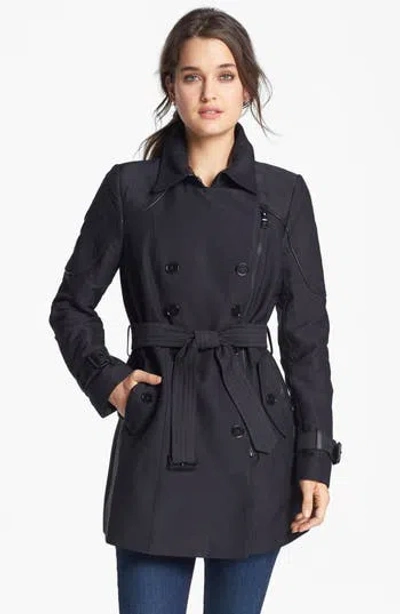 Sam Edelman Quilted Shoulder Trench Coat In Black