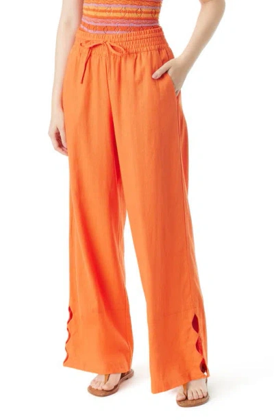 Sam Edelman Ramone Cutout Linen Blend Wide Leg Pants In Tigerlily