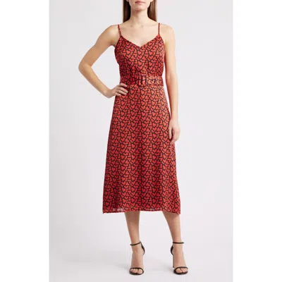 Sam Edelman Red Heart Belted Midi Dress In Multi