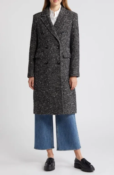 Sam Edelman Reefer Double Breasted Herringbone Tweed Coat In Gray