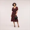 Sam Edelman Embroidered Puff Sleeve Midi Dress In Black