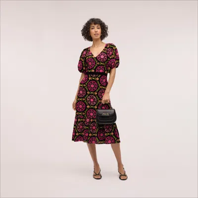 SAM EDELMAN SAM EDELMAN REGALIA EYELET MIDI DRESS WITH PUFF SLEEVES BLACK/PINK