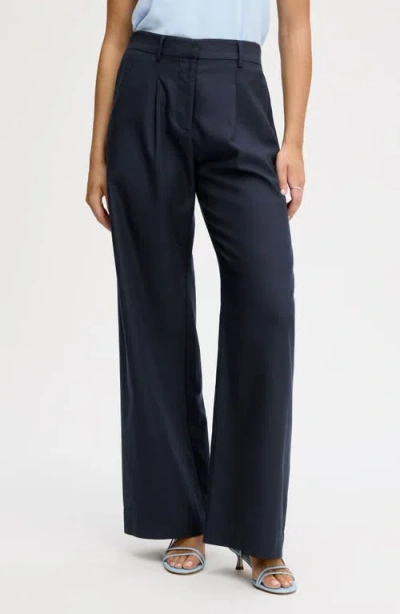 Sam Edelman Relaxed Wide Leg Twill Pants In Blue