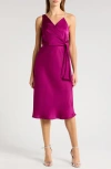Sam Edelman Rhinestone Strap Satin Faux Wrap Cocktail Dress In Red