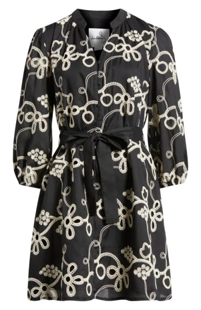 Sam Edelman Dressing Gown Embroidered Eyelet Long Sleeve Dress In Black