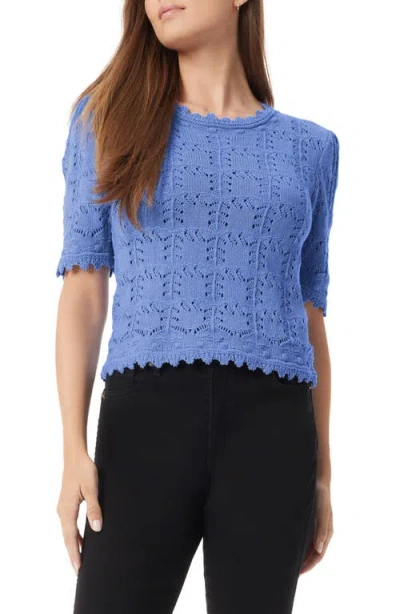 Sam Edelman Roby Novelty Stitch Cotton Blend Crewneck Sweater In Blue Heron