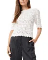 Sam Edelman Roby Novelty Stitch Cotton Blend Crewneck Sweater In Gardenia