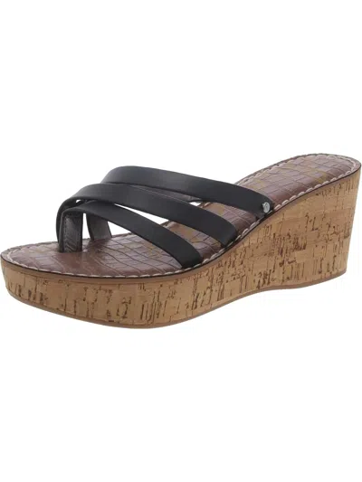 Sam Edelman Ronda Womens Leather Slip On Wedge Sandals In Black