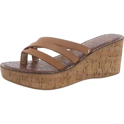 Sam Edelman Ronda Womens Leather Slip On Wedge Sandals In Brown