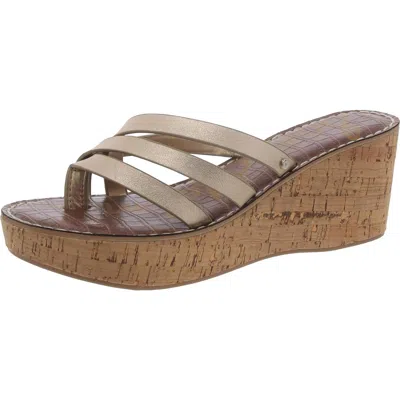 Sam Edelman Ronda Womens Leather Slip On Wedge Sandals In Gold