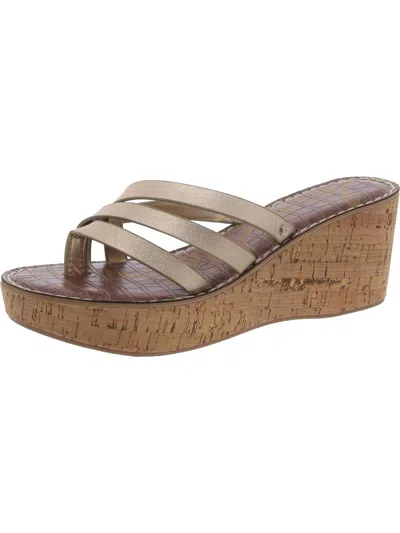 Sam Edelman Ronda Womens Leather Slip On Wedge Sandals In Gold