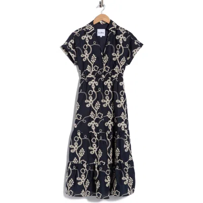 Sam Edelman Rope Embroidered Maxi Shirtdress In Navy