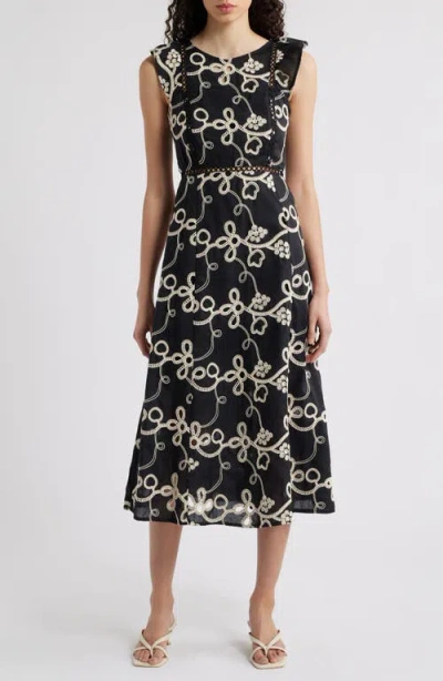Sam Edelman Rope Embroidery A-line Dress In Black
