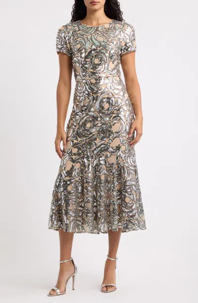 Sam Edelman Rose Sequin Gown In Metallic