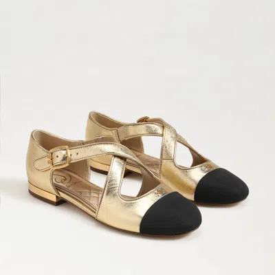 Sam Edelman Roxie Mary Jane Flat Amber Gold/ Black Leather In Multi