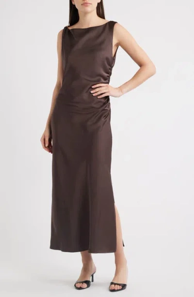 Sam Edelman Ruched Satin Maxi Dress In Brown