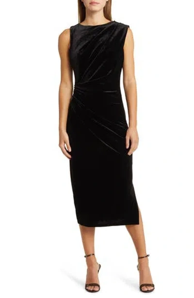 Sam Edelman Ruched Velvet Midi Sheath Dress In Black
