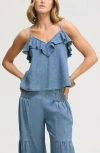 Sam Edelman Ruffle Tie Strap Camisole In Blue