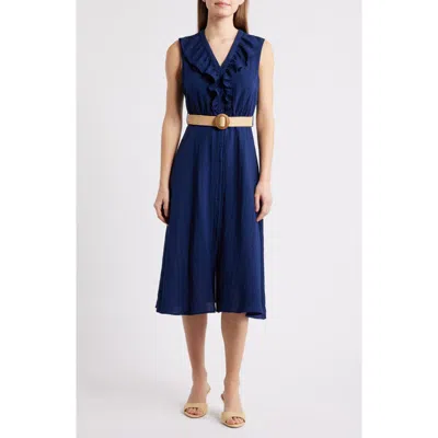 Sam Edelman Ruffle Trim Sleeveless Midi Dress In Blue