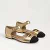 Sam Edelman Rylie Cap Toe Mary Jane Flat Amber Gold/black Metallic In Multi