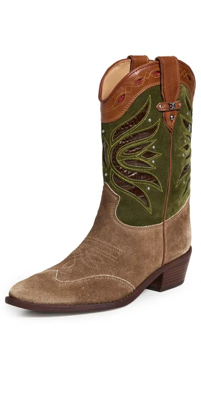 Sam Edelman Rylin Western Boots Green/brown In Multi