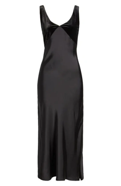 Sam Edelman Satin & Velvet Maxi Dress In Black