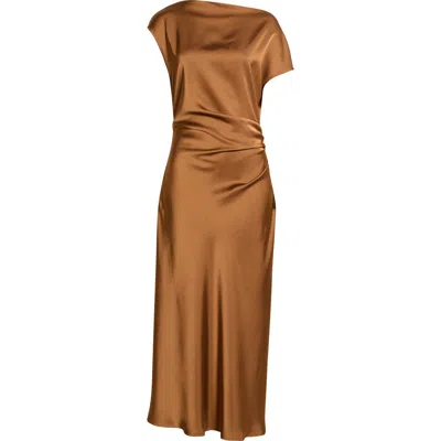 Sam Edelman Satin Bateau Neck Maxi Dress In Brown