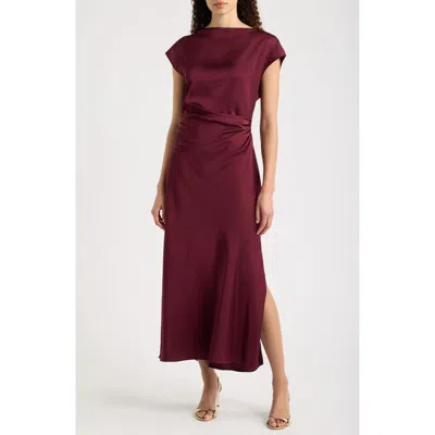 Sam Edelman Satin Bateau Neck Maxi Dress In Burgundy