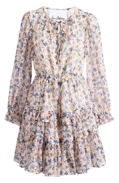 Sam Edelman Savana Floral Long Sleeve Tiered Dress In Navy-petal Scatter