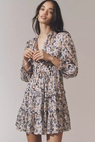 Sam Edelman Savana Long-sleeve Tie Mini Dress In Blue