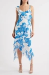 Sam Edelman Scroll Print Asymmetric Dress In Blue