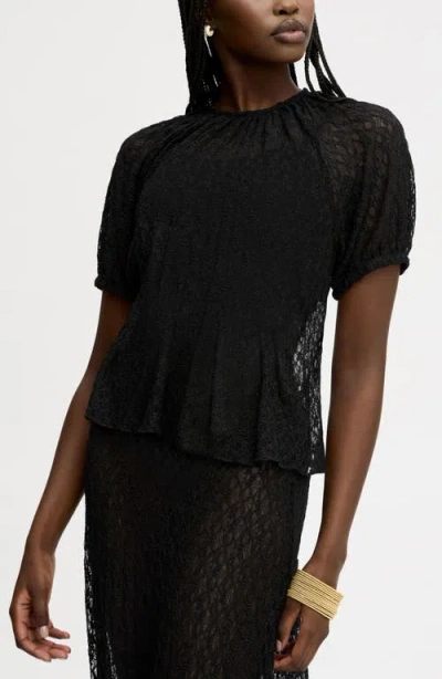 Sam Edelman Semisheer Stretch Lace Top In Black