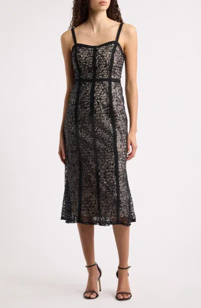Sam Edelman Sequin & Lace Seam Detail Midi Dress In Black