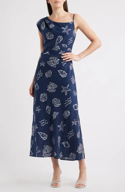 Sam Edelman Shell Asymmetric Sleeveless Maxi Dress In Blue