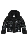 Sam Edelman Shimmer Cargo Pocket Faux Shearling Hooded Puffer Jacket In Black