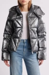 Sam Edelman Shiny Crop Puffer Jacket In Pewter