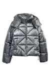 Sam Edelman Shiny Crop Puffer Jacket In Pewter