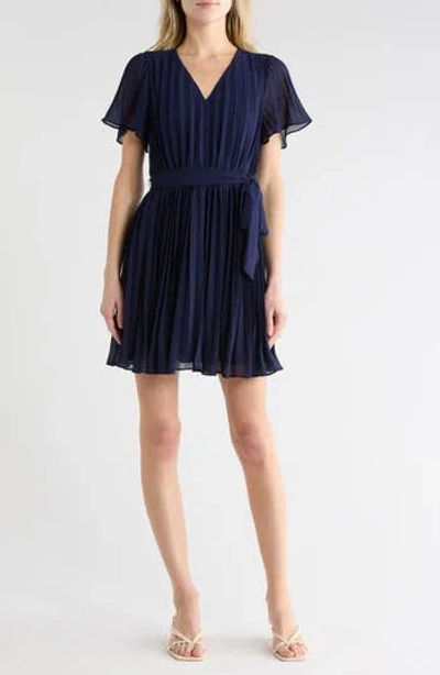 Sam Edelman Short Sleeve Pleated Minidress In Blue