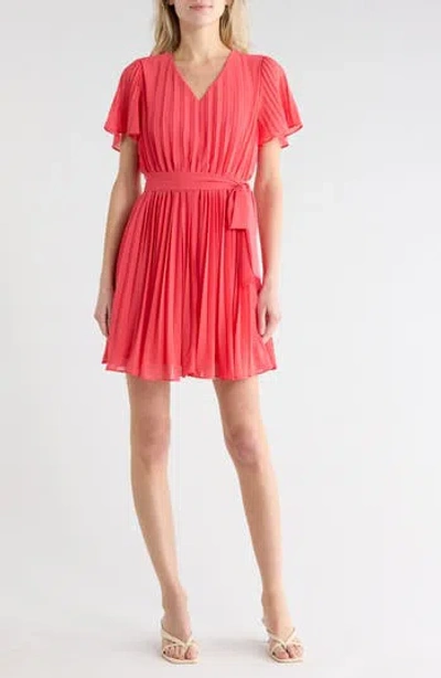Sam Edelman Short Sleeve Pleated Minidress In Red