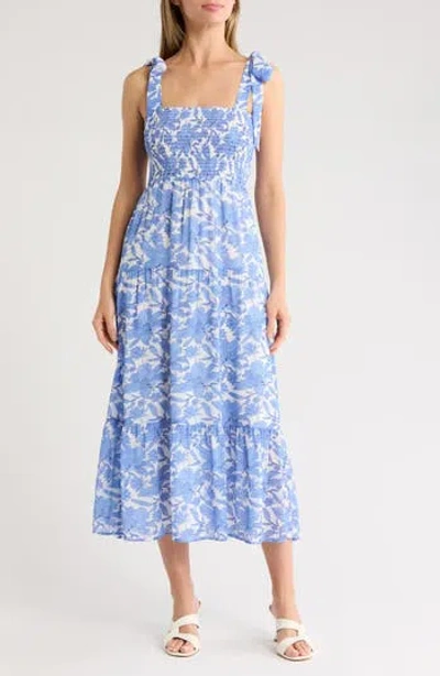 Sam Edelman Shoulder Tie Floral Maxi Dress In Blue